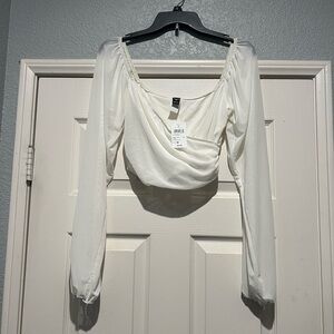 Windsor White Draped Long Sleeve Blouse